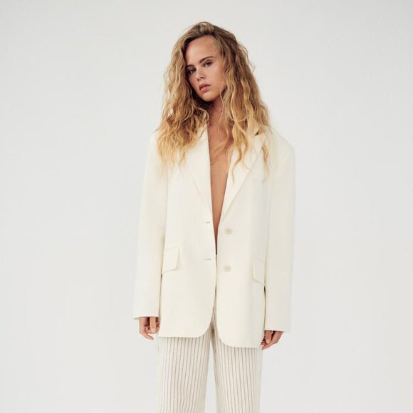 NEW Zara blazer womens M-L oversize blazer with a johnny collar two button peak - Picture 2 of 16
